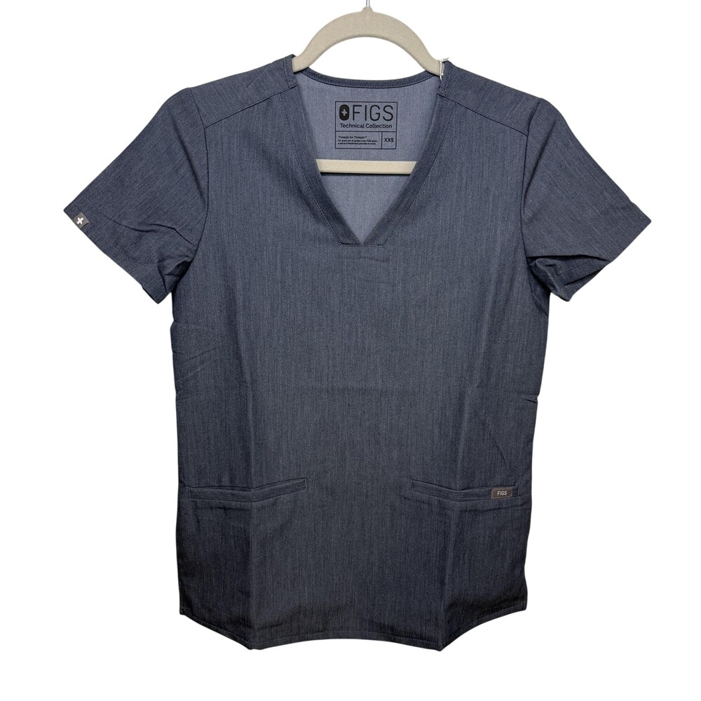 FIGS Scrub Top Womens XXS Blue Casma Technical Collection 3 Pocket V Neck